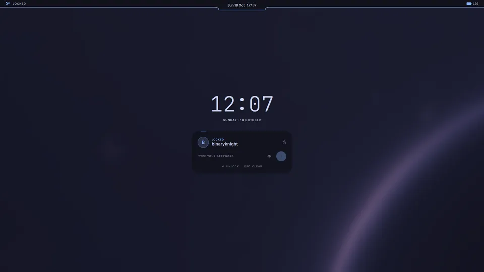 The Vyntaris lock screen with a large clock and the password card