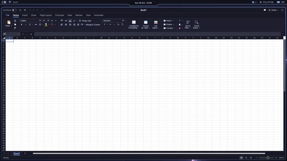 VSheet with the ribbon and an empty workbook