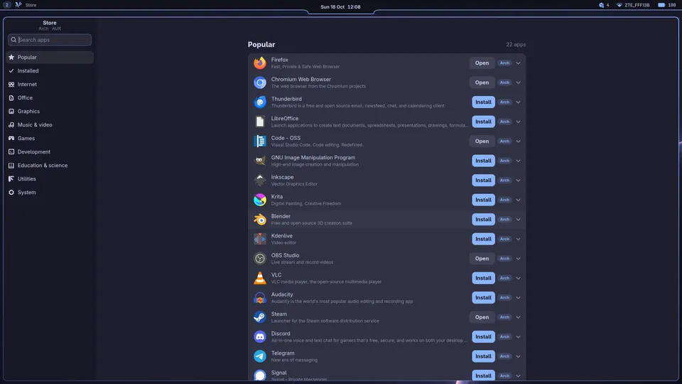 The Store showing popular apps with Install buttons